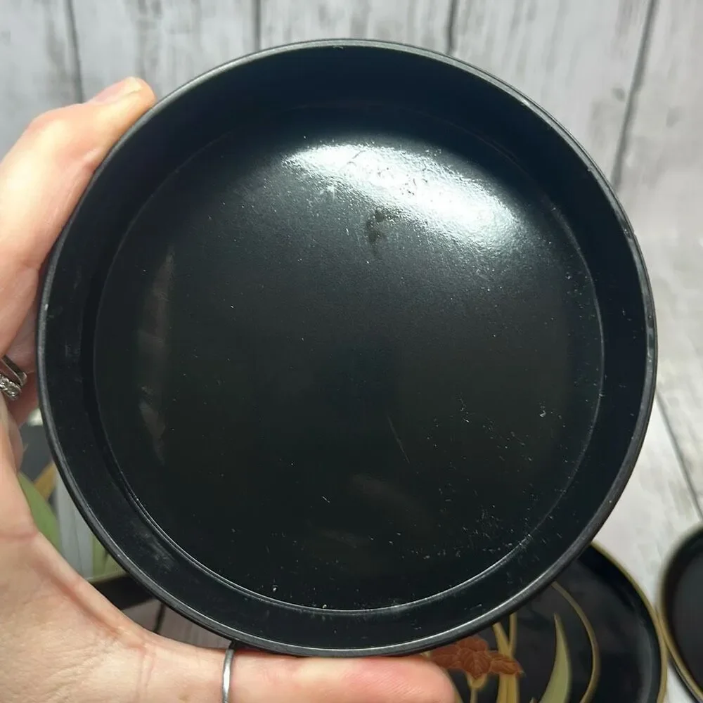 Vintage Otagiri Japan Black Lacquer Coaster Set of‎ 3 with Box